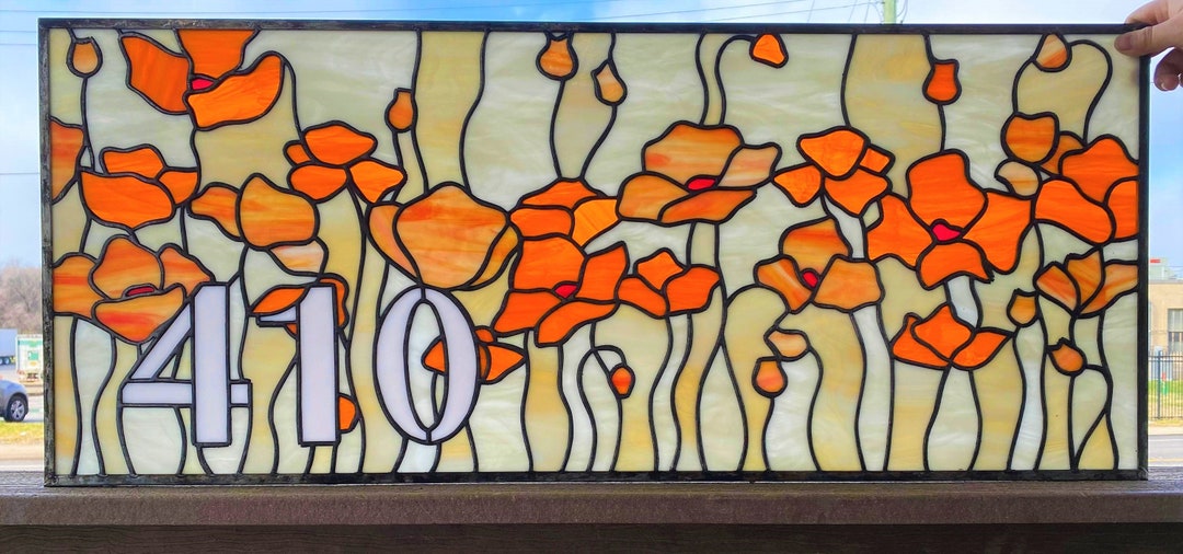 Stained Glass Address Marker AM234 Poppies Etsy