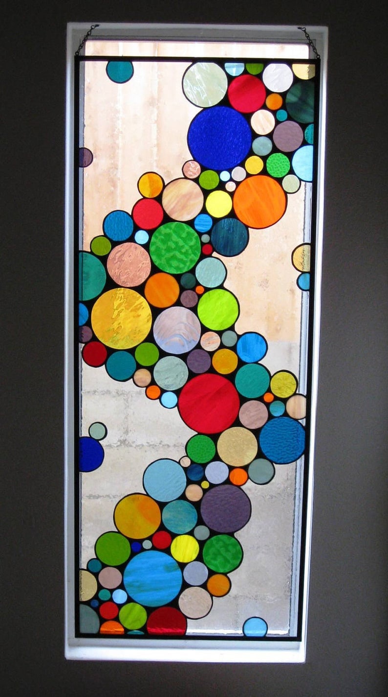 Stained Glass Window W-10 Flowing Wave of Colorful Bubbles image 6