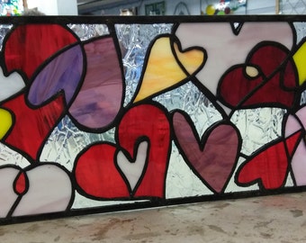 Stained Glass Transom Window - TW-90 Valentine's Day Themed