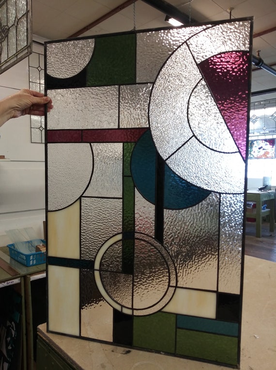 Stained Glass Window - W-388 Geometric Retro - Etsy