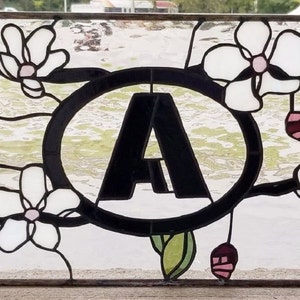 Stained Glass Transom Window - TW-319 Monogram and Flowers