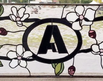 Stained Glass Transom Window - TW-319 Monogram and Flowers
