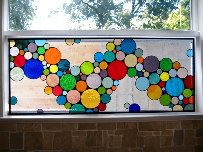 Stained Glass Window W-10 Flowing Wave of Colorful Bubbles image 5