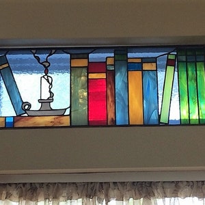 Stained Glass Transom Window - TW-175 Books & Candle