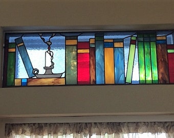Stained Glass Transom Window - TW-175 Books & Candle