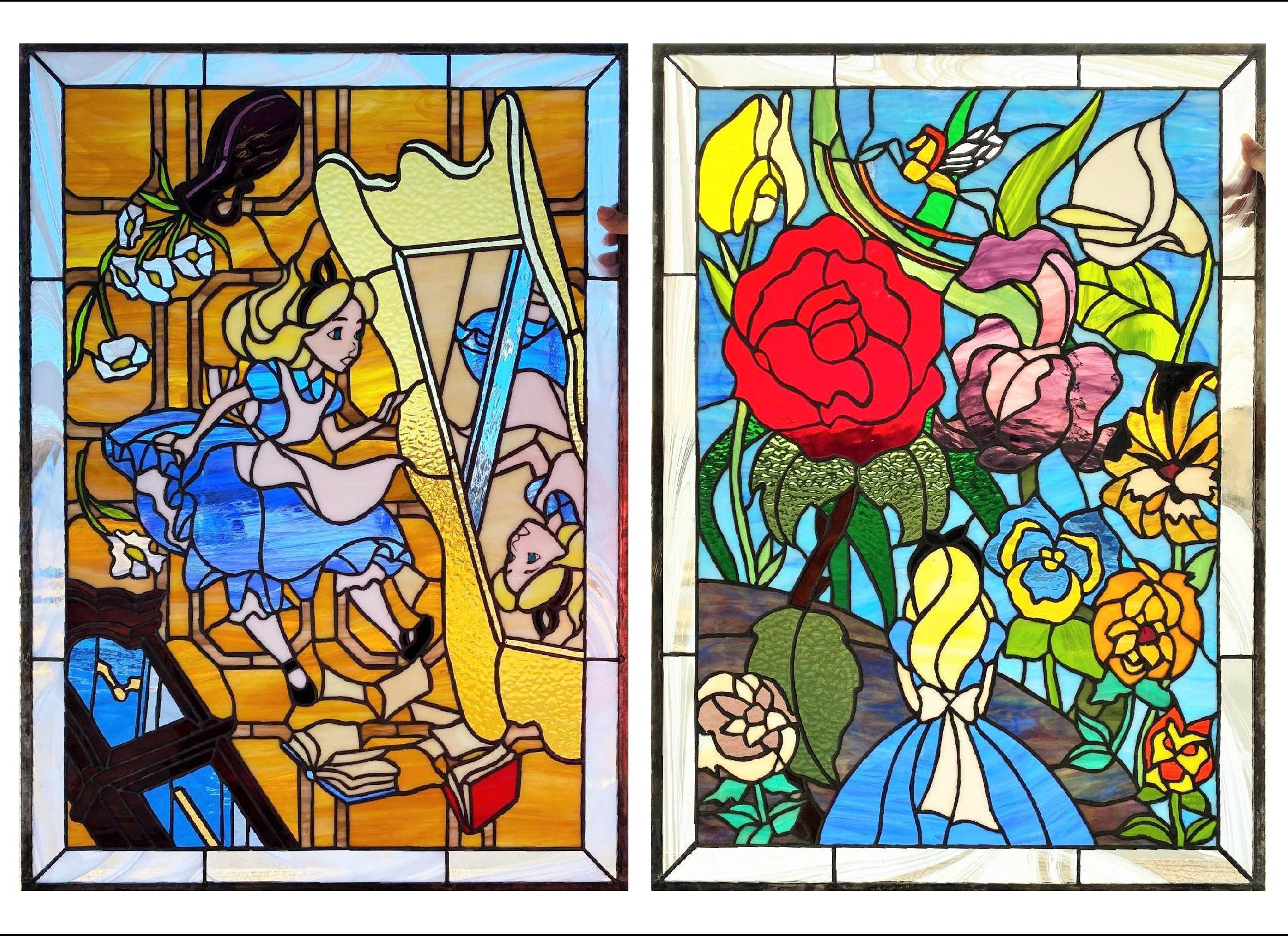 ステンドグラス Alice in wonderland パネル ステンドグラス Alice in