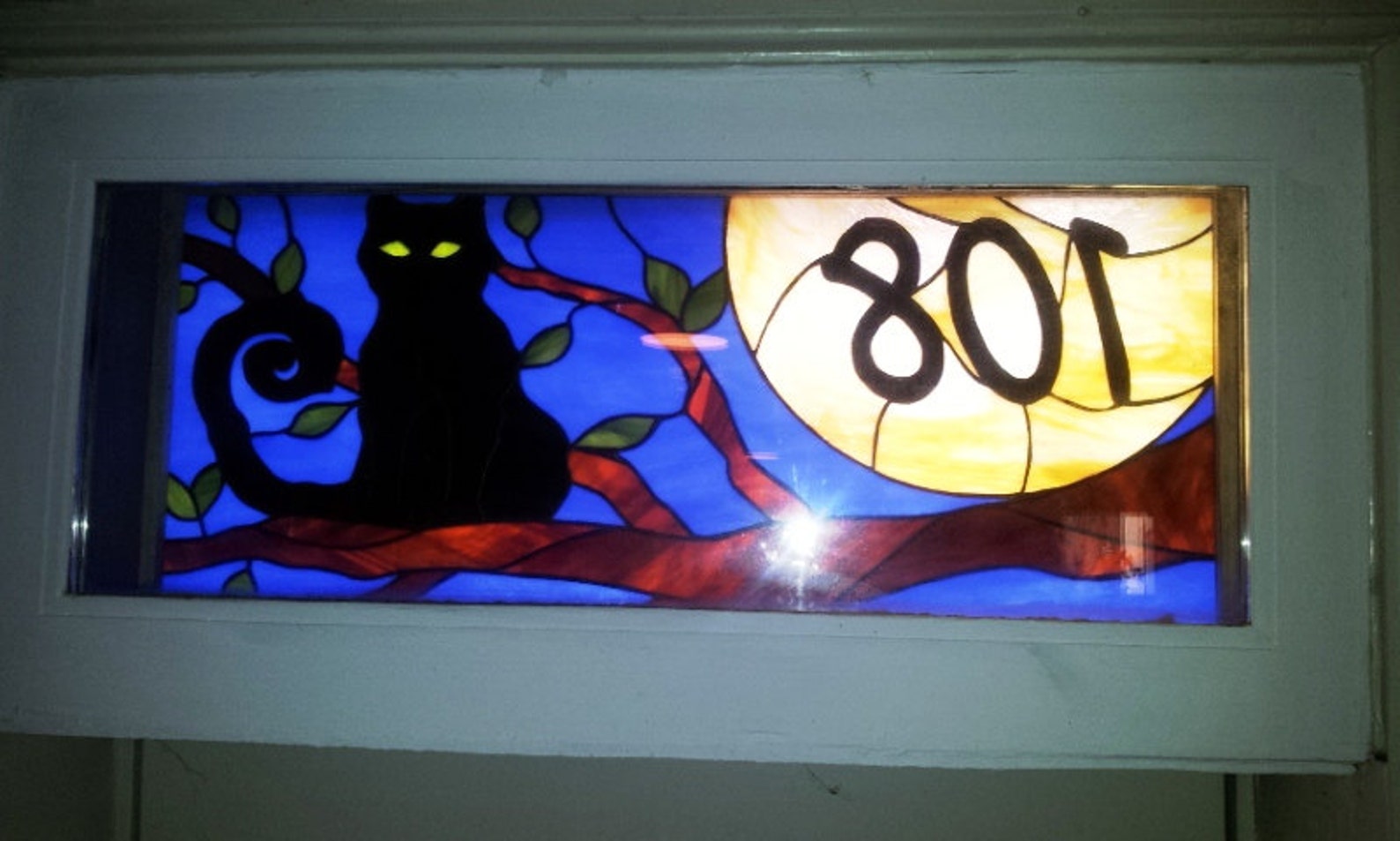 AM169 Stained Glass Address Marker cat and the Etsy