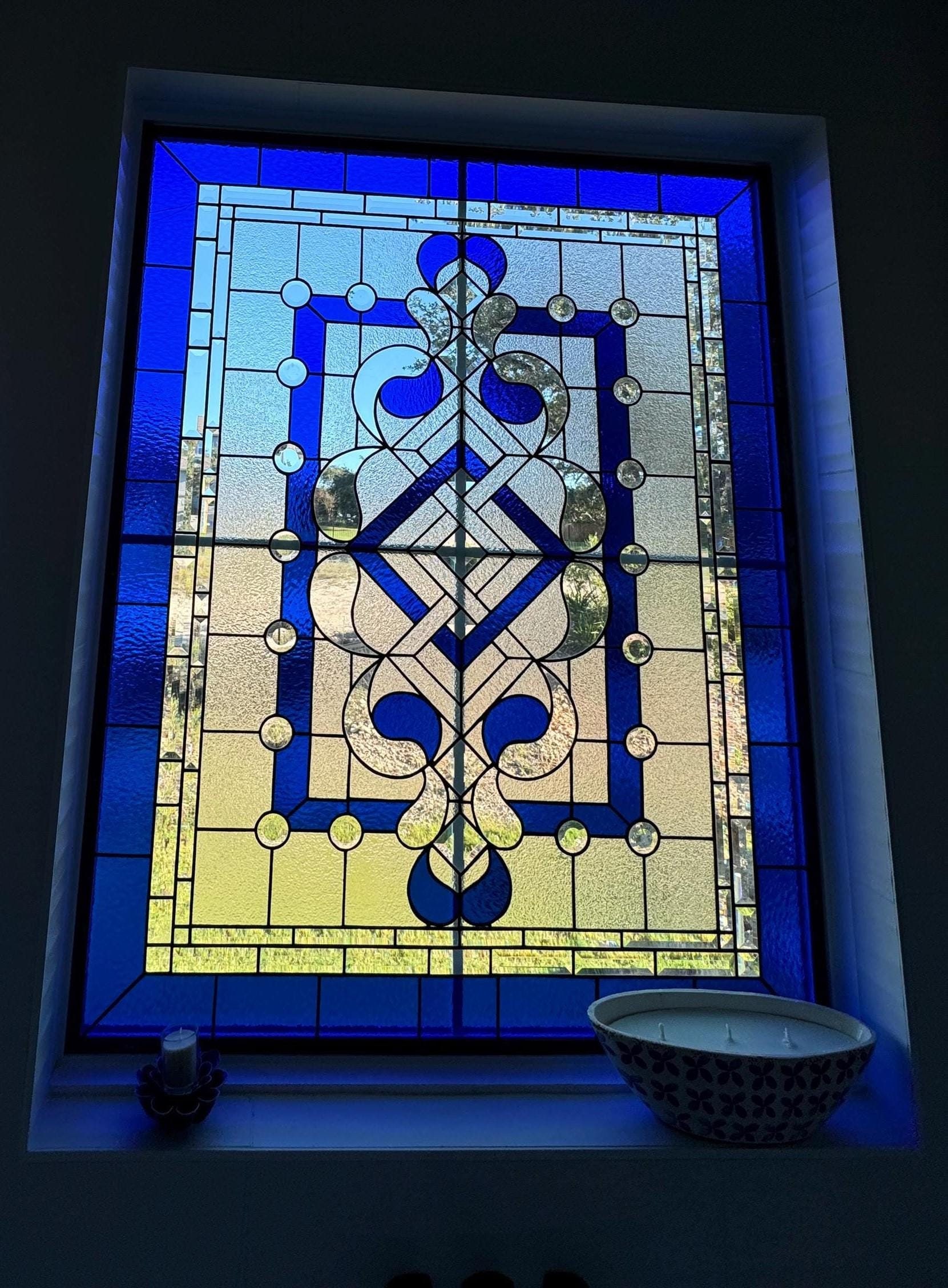 Stained Glass Window W-63 Traditional in Blue - Etsy