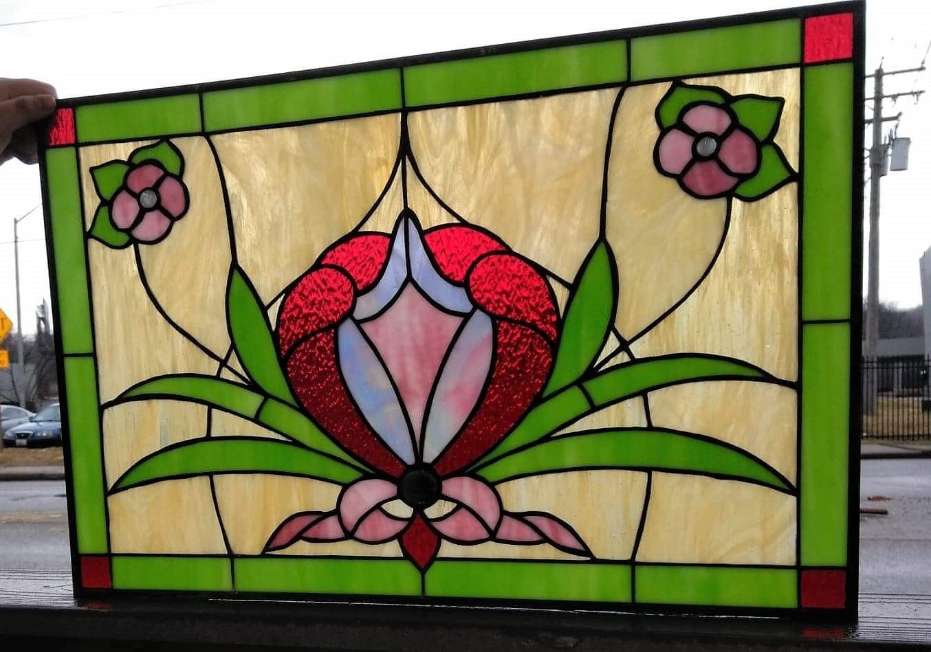 W325 Traditional Floral Stained Glass Window Etsy