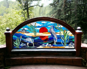 Stained Glass Window - TW-339 Herons in The Sunset II