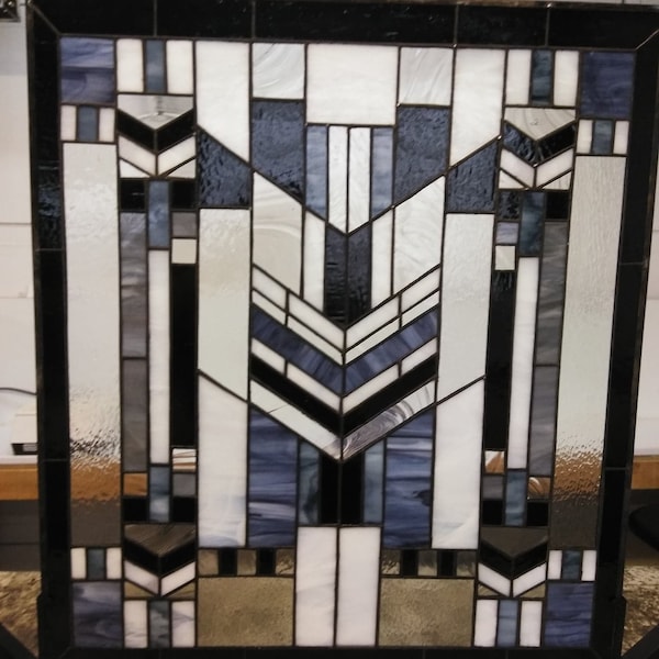 Stained Glass Panel - P-192 Black and White Craftsman Style