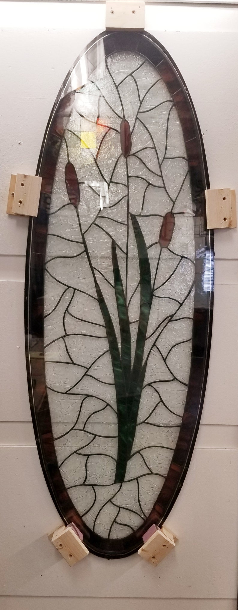 RB29 Insulated Oval Stained Glass Door Insert Cattails Etsy