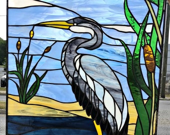 Stained Glass Hanging Panel - P-80 Elegant Heron