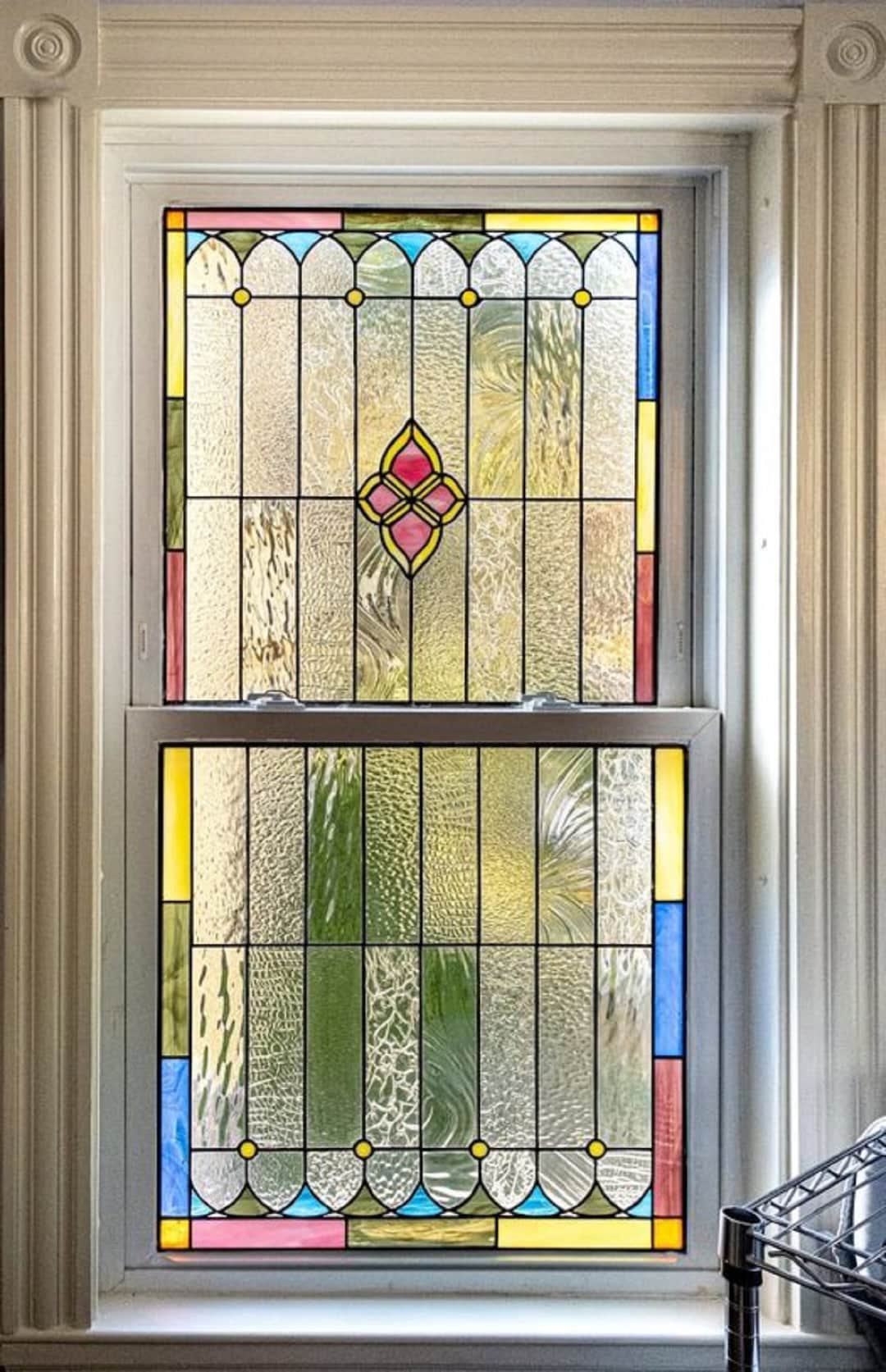 （特別価格）Stained Glass Window Elegant Hummingbird & Flower Stained Glass Window