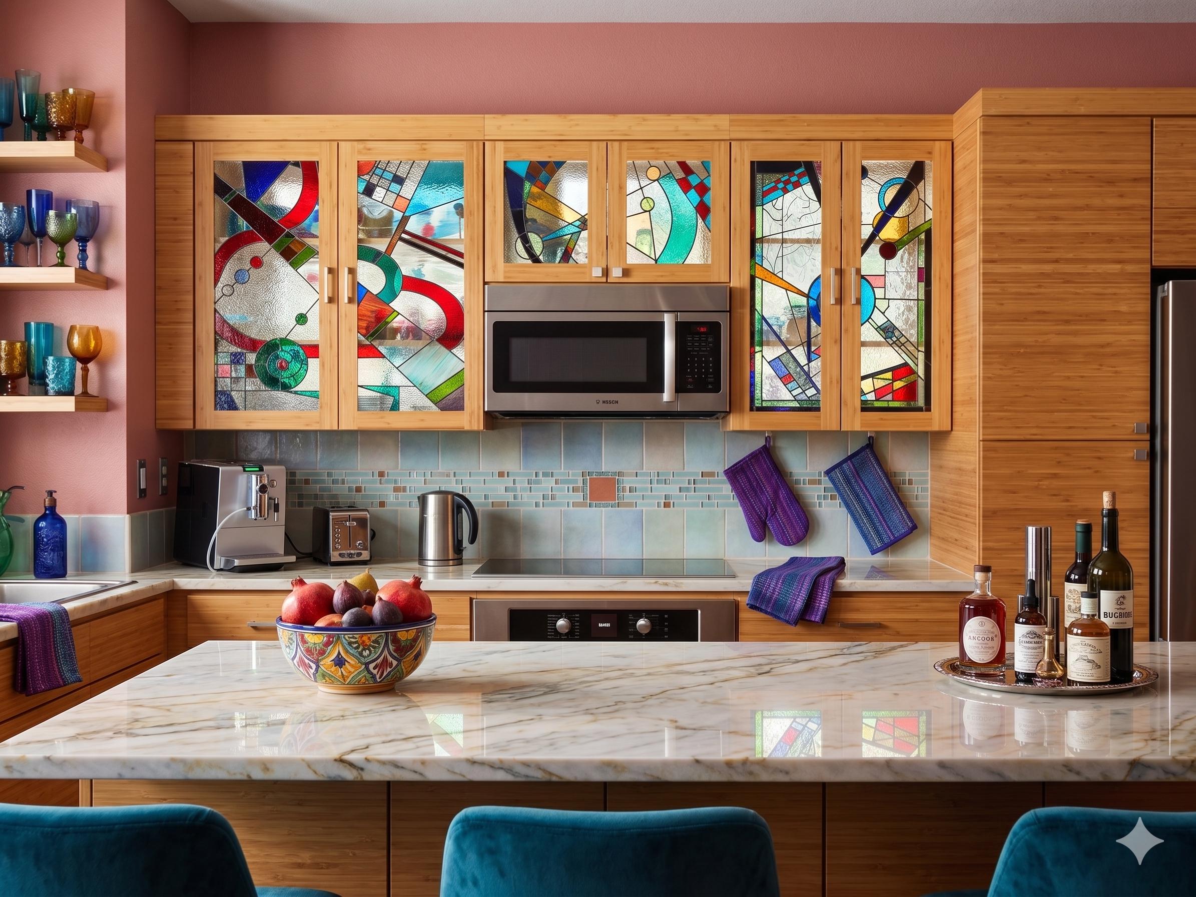 Abstract Horizon Custom Kandinsky Inspired Stained Glass Kitchen