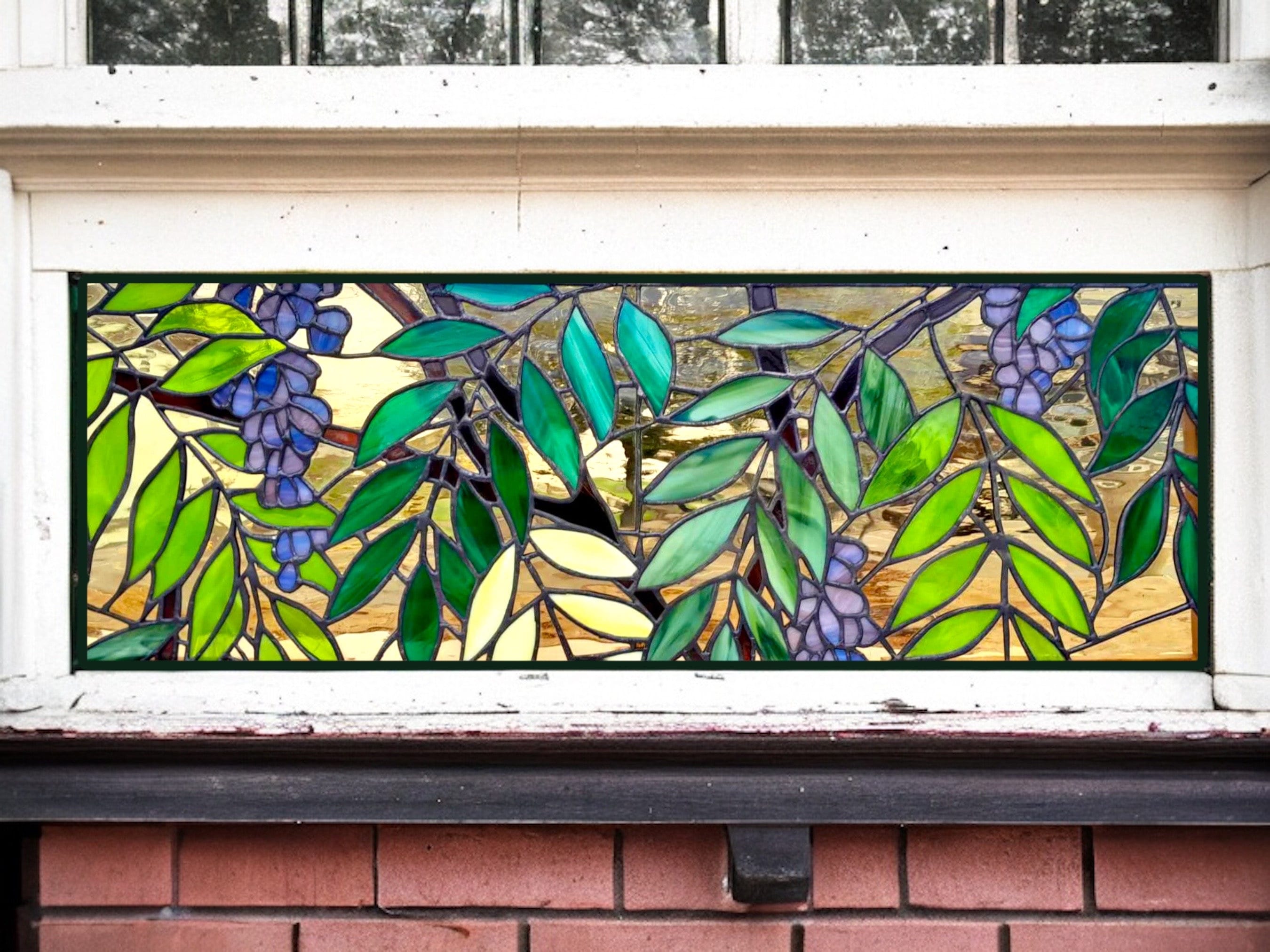 ステンドグラス　Glass　Leaves Stained Glass Transom Window - TW-344 - Leaves and Flowers