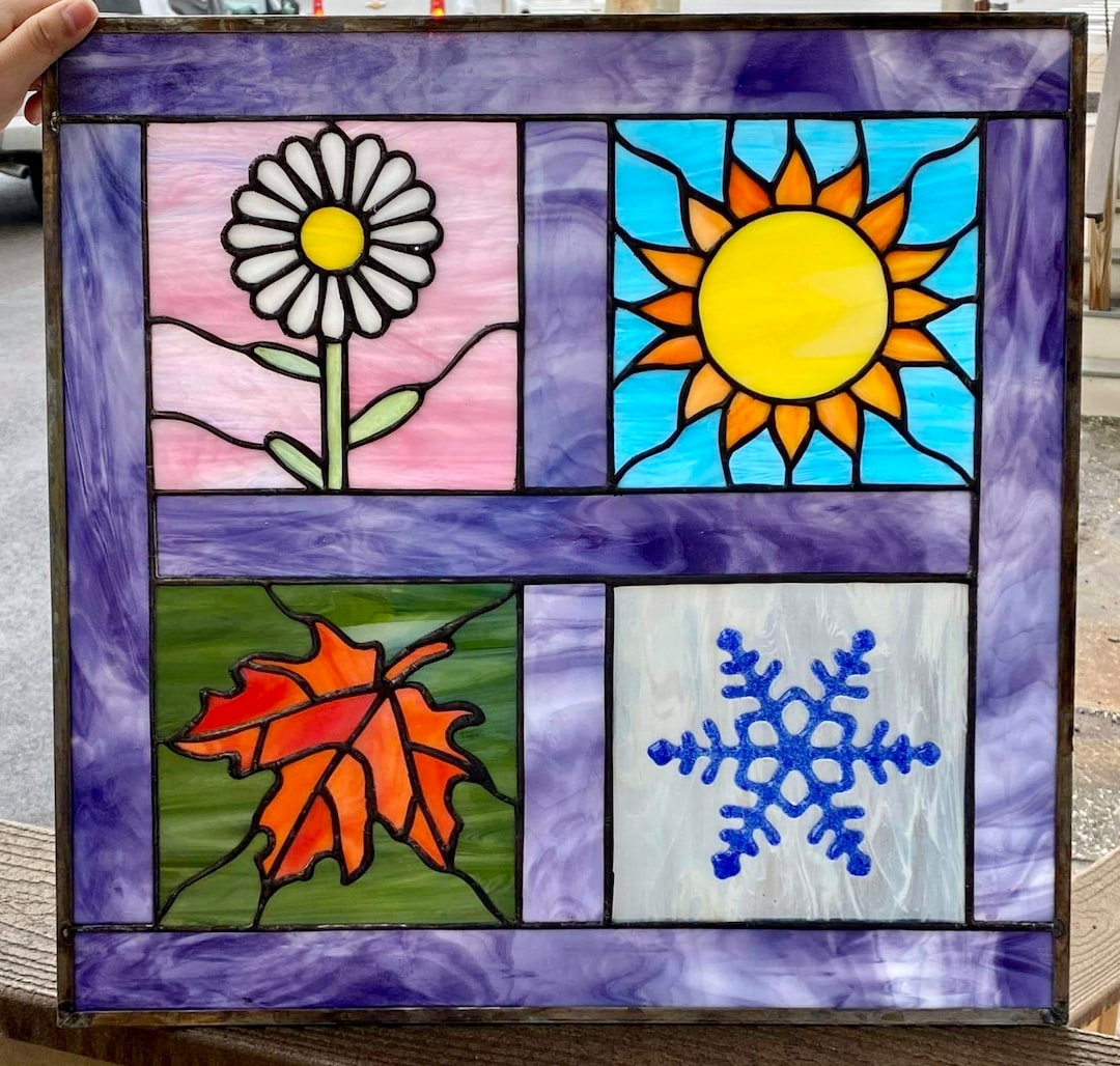 Stained Glass Window/panel W373 Four Seasons Etsy