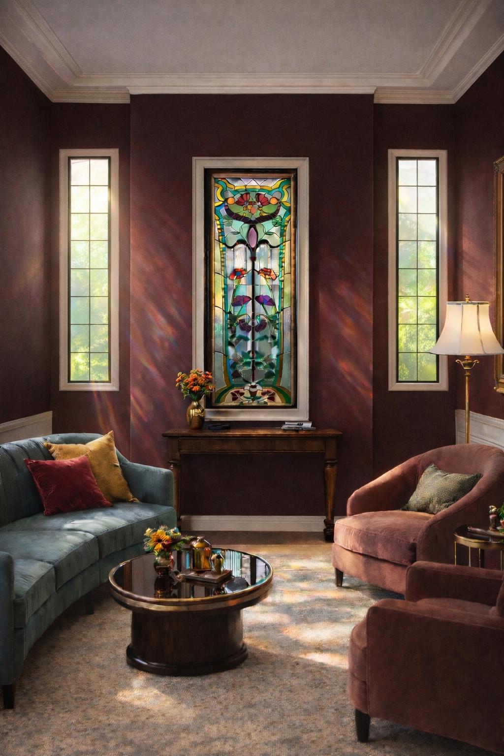 Art Nouveau Splendor: Enchanted Garden Vertical Stained Glass