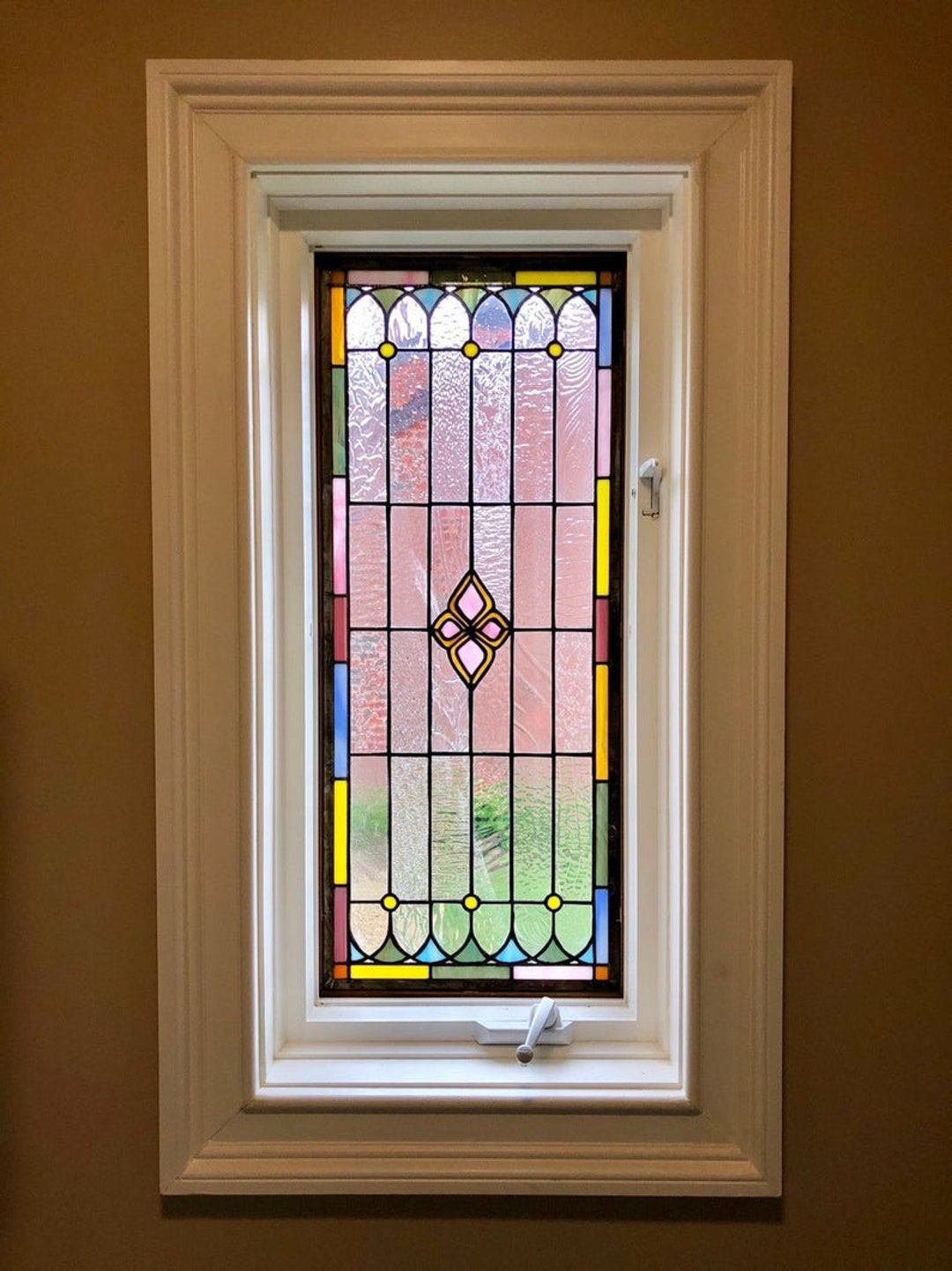 Stained Glass Window - W-119 Teardrops With Colorful Border