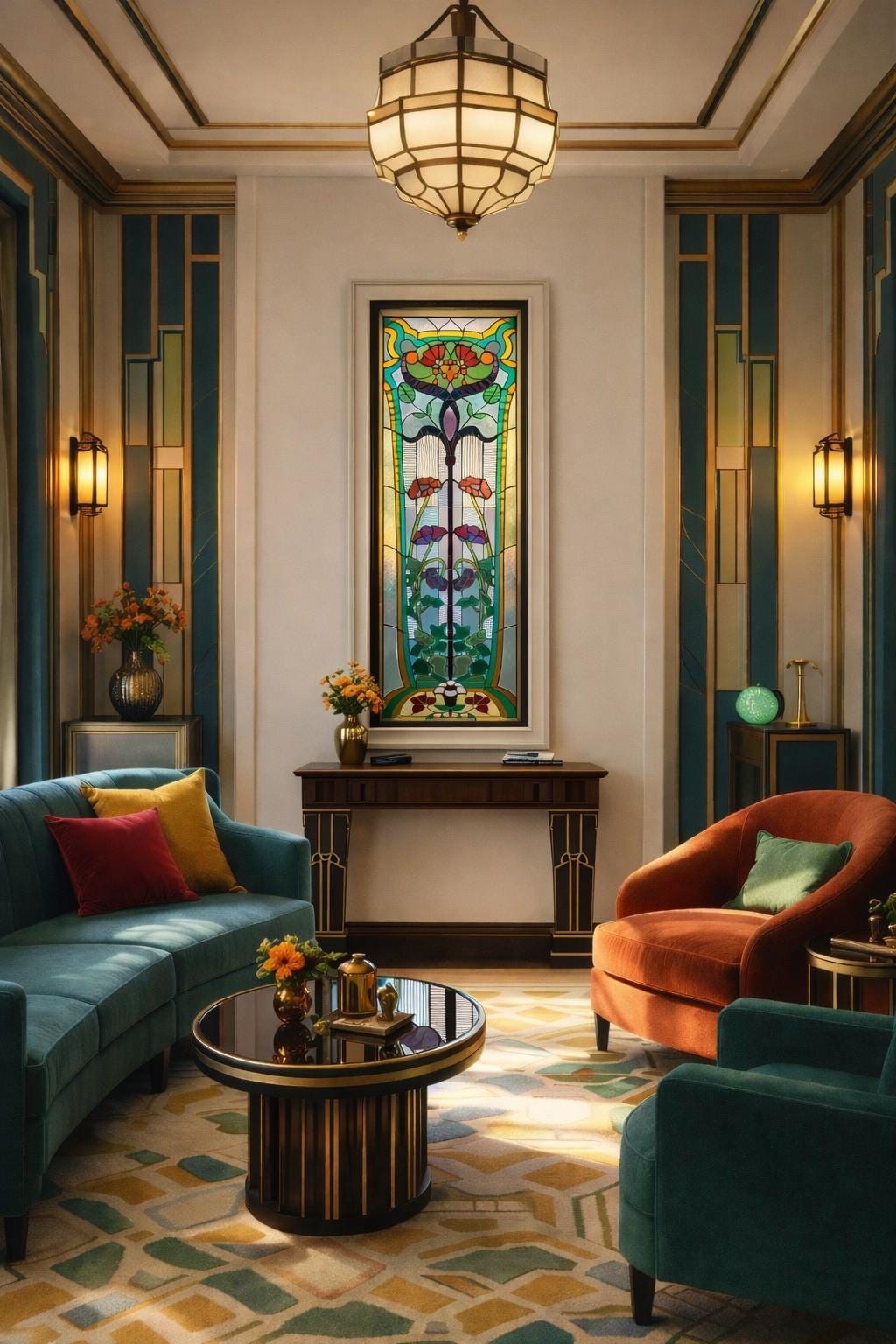 Art Nouveau Splendor: Enchanted Garden Vertical Stained Glass