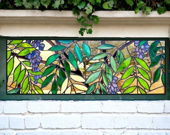 Stained Glass Transom Window - TW-344 - Leaves and Flowers.