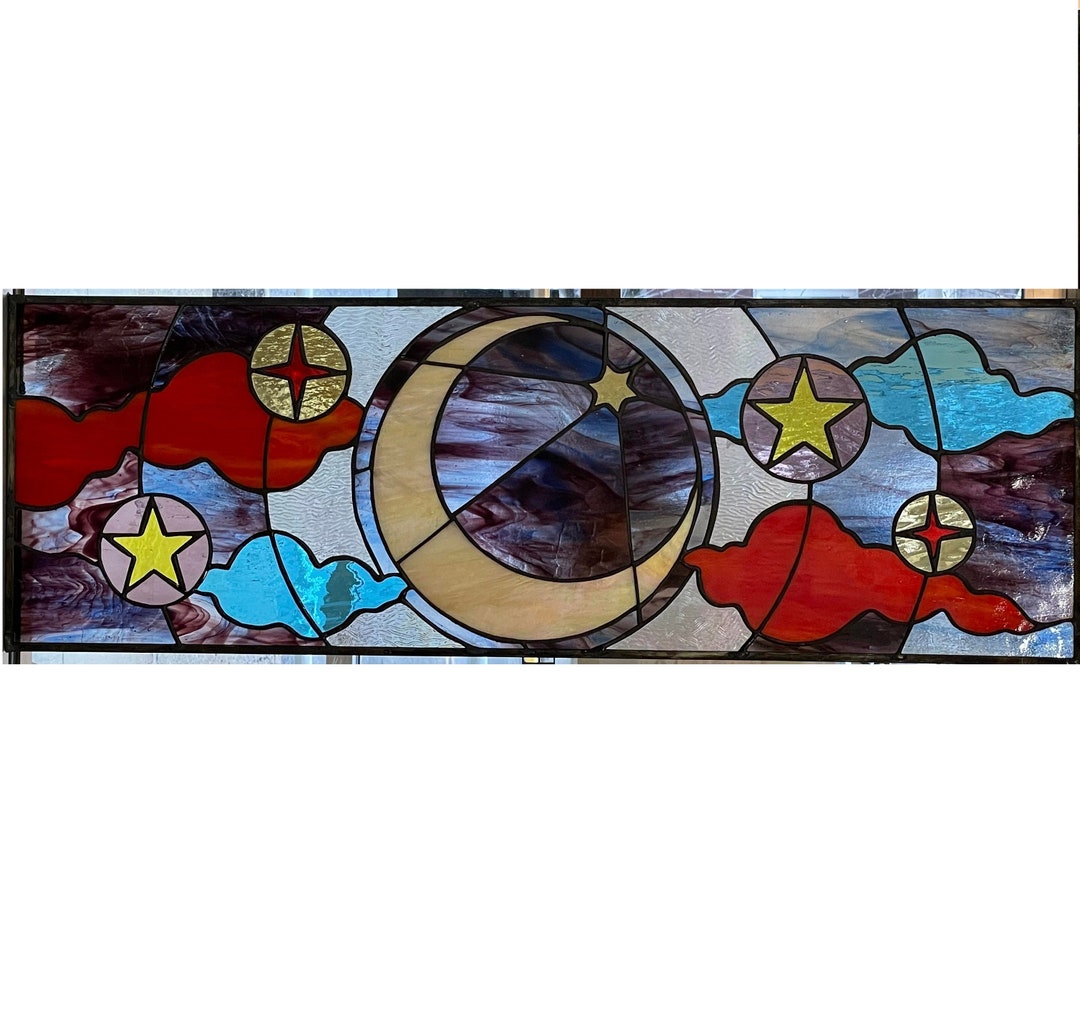 Stained Glass Transom Window - TW- 326 Moon and Stars - Etsy