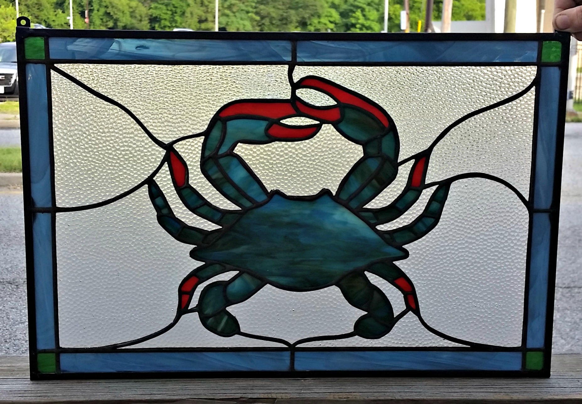 Chesapeake Azure Handcrafted Blue Crab Stained Glass Sun-Catcher Hanging Panel Cg-2 Retail Piece