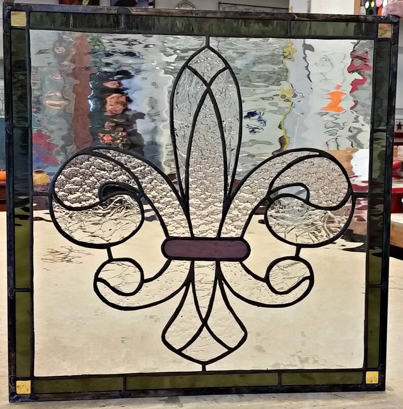 P88 Elegant Fleur De Lisstained Glass Panel Etsy