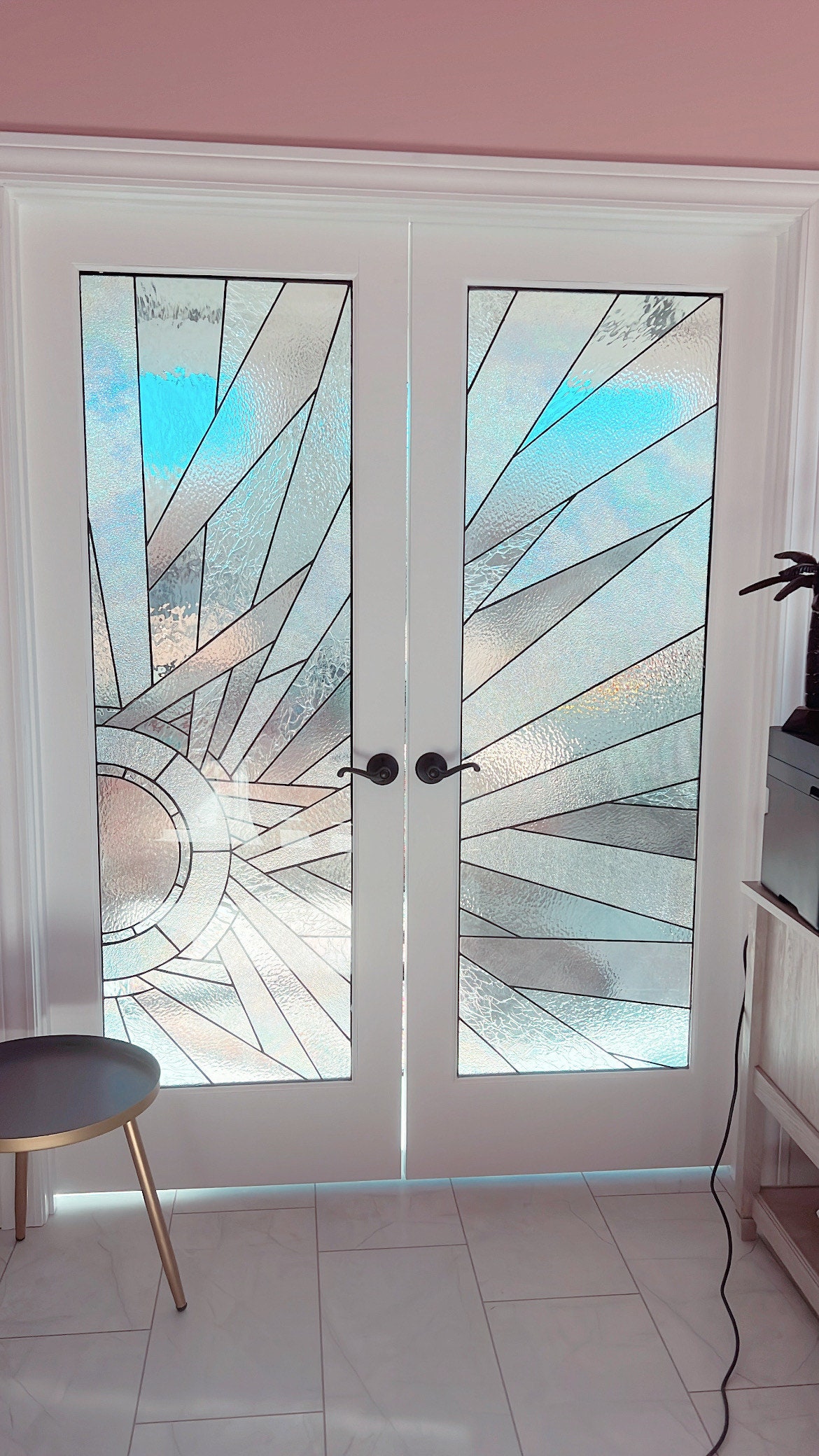 Stained Glass Window Art Deco Iridescent Sun D-84
