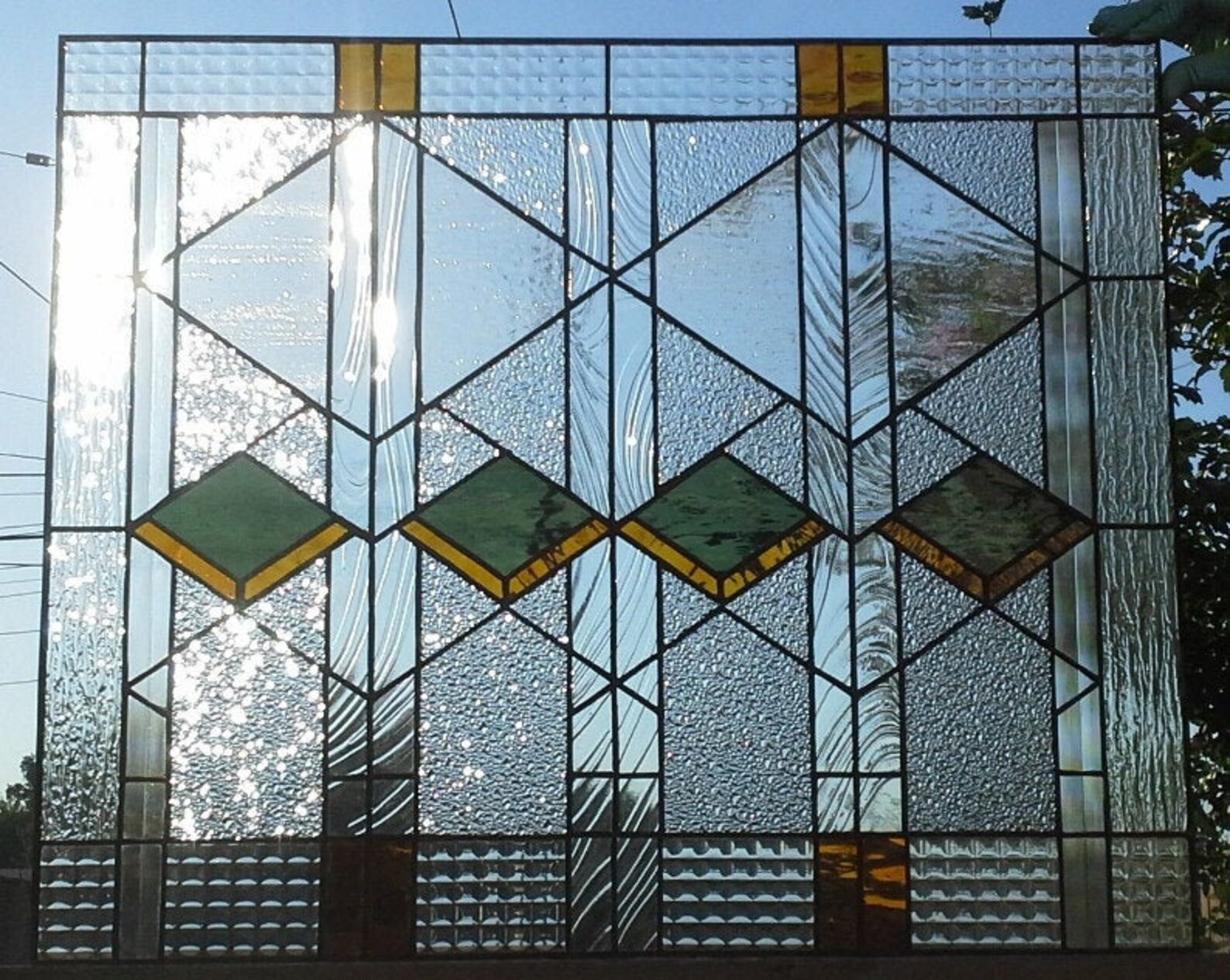 W33 Craftsman Diamonds Stained Glass Window Etsy