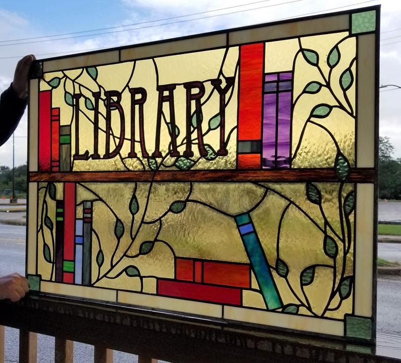 W24 Distinguished Books Stained Glass Library Window Etsy