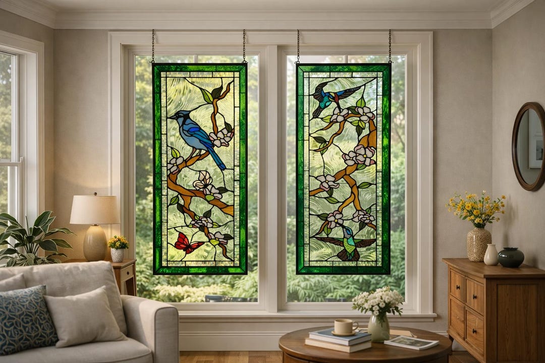 Secret Garden Overture: A Sylvan Symphony Stained Glass Diptych