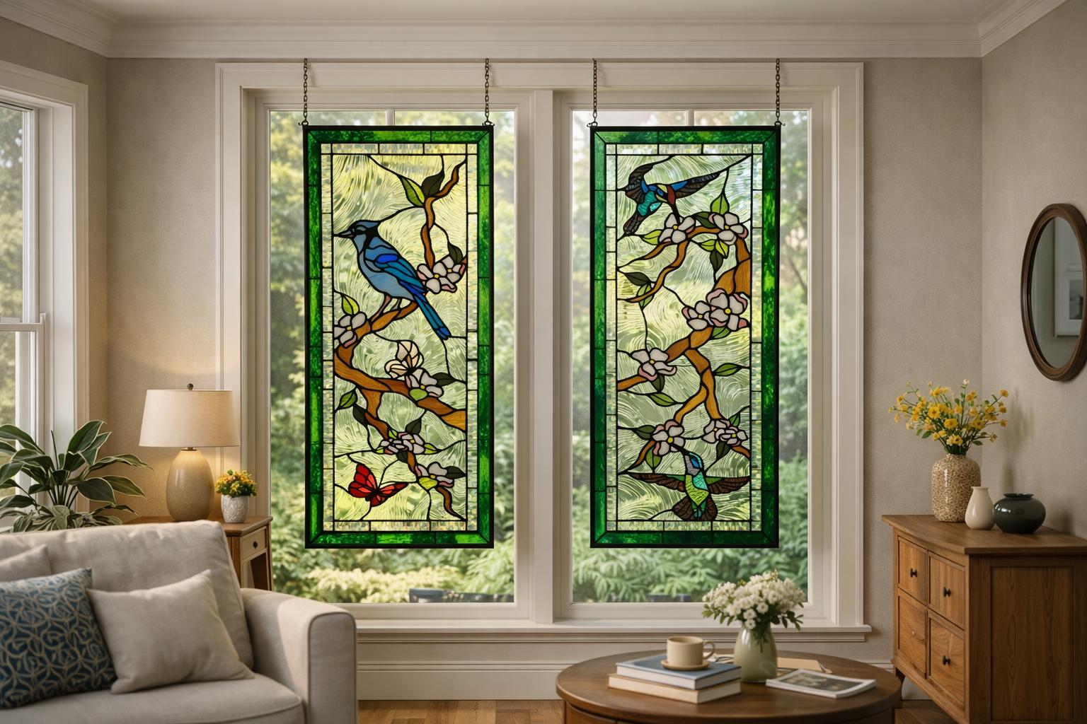 Secret Garden Overture: A Sylvan Symphony Stained Glass Diptych