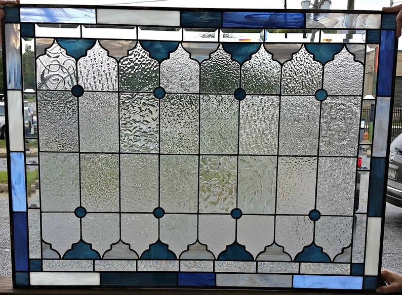 W193 Blue Crystal Stained Glass Window Etsy