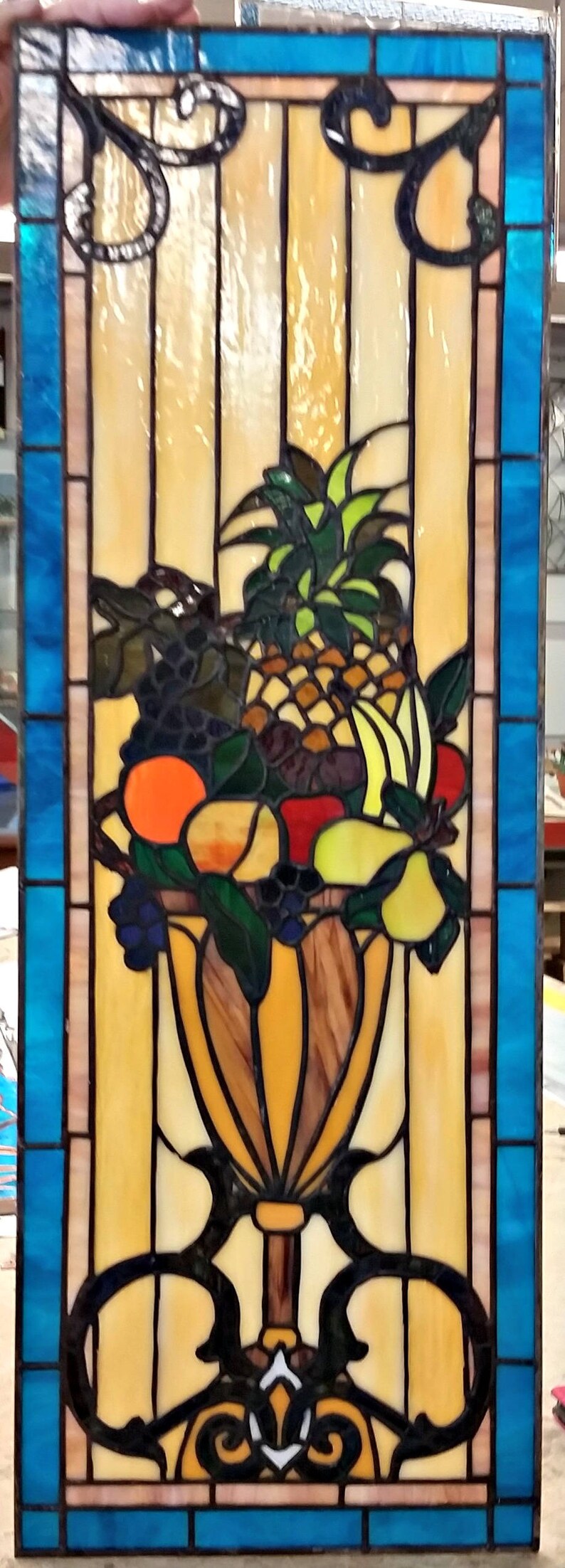 W223 Victorian Fruit Basket Stained Glass Window Etsy