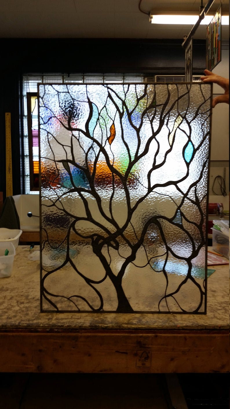 W149 Lead Came Tree Stained Glass Window Etsy