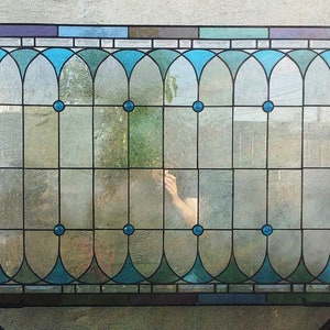 Stained Glass Bathroom Window Panel W-25 Pastel Vintage Design Teardrops Traditional image 6