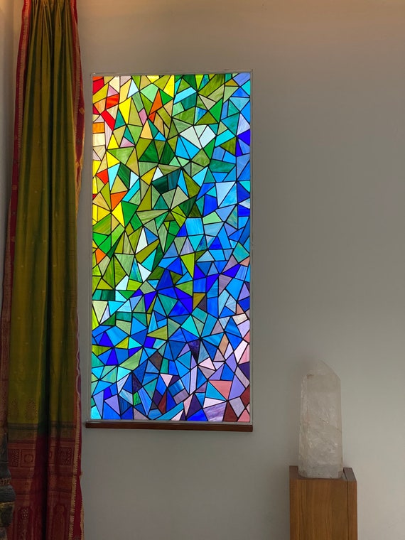 Vintage Foil Art Stained Glass in Geometric/modern Design 