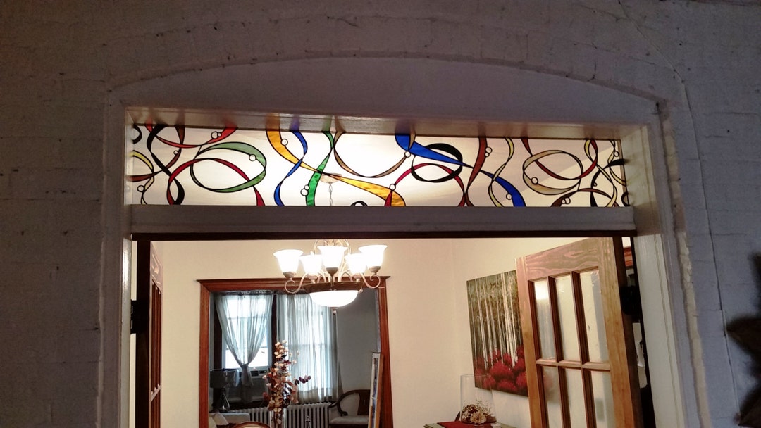 Stained Glass Transom Window - Tw-77-colorful Ribbon - Etsy