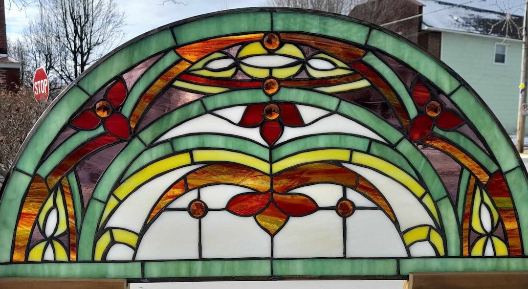Stained Glass Arched Window TW-351 Art Nouveau - Etsy