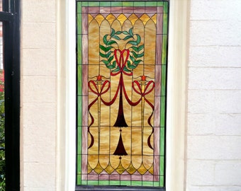 Stained Glass Window Victorian Wreath and Torches W-517