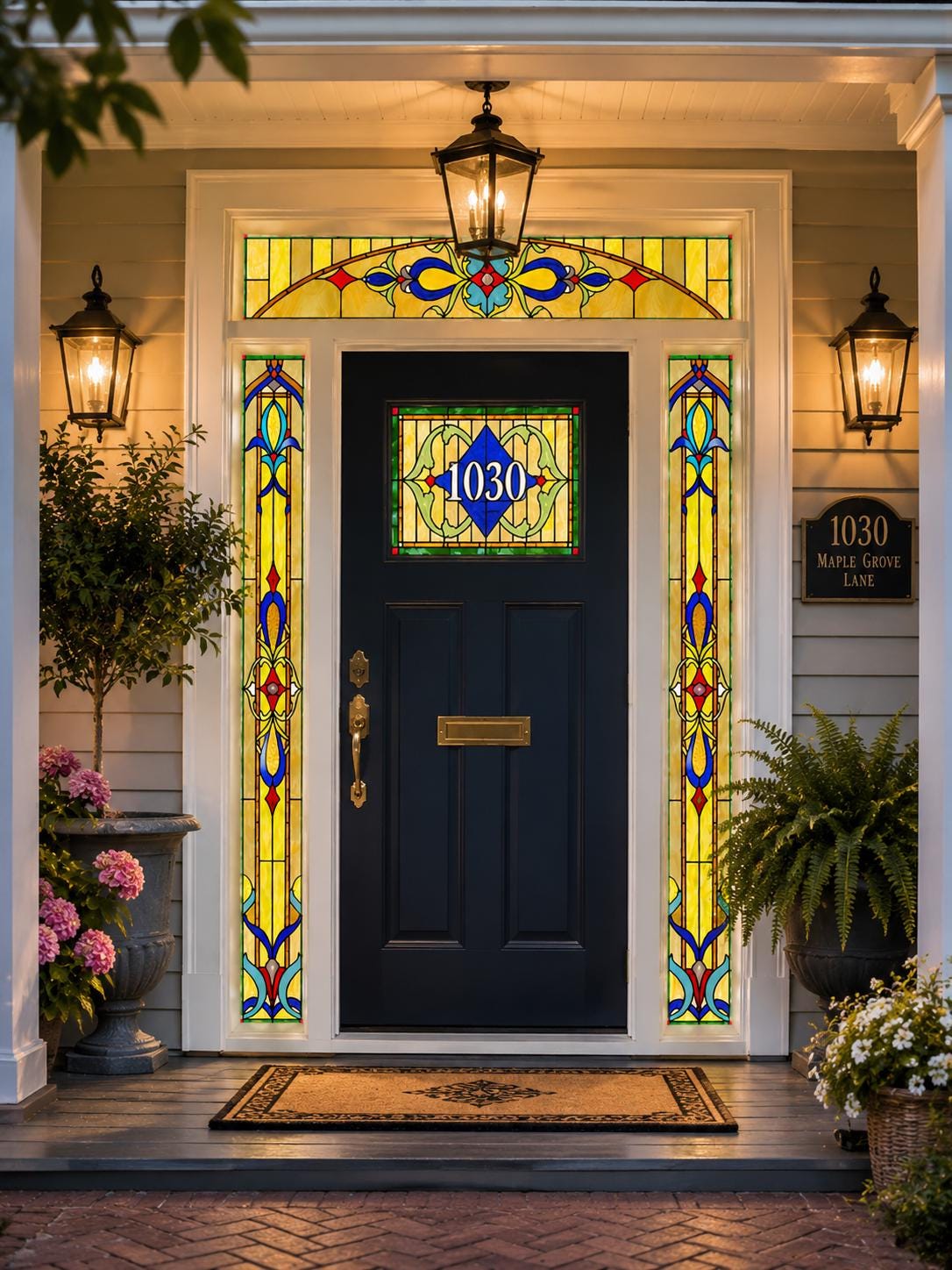 The Sovereign Entryway Ornate Victorian Jewel-toned Stained Glass
