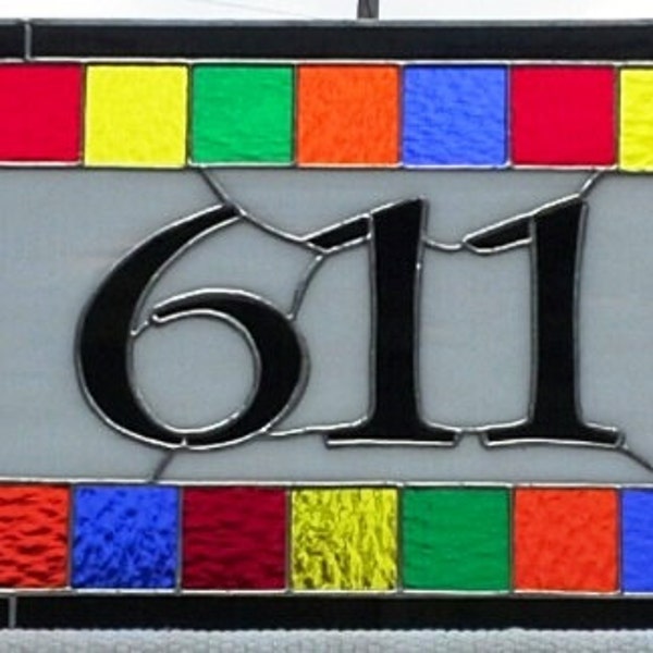 Stained Glass Address Marker- AM-173 - Primary Squares