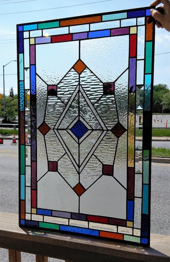 Stained Glass Window - W-111 Colorful & Geometric - Etsy