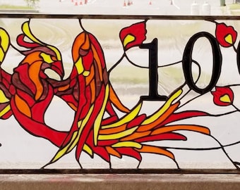 Stained Glass Address Marker - AM-103 Phoenix