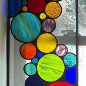 Stained Glass Hanging Panel P-124 Contemporary Bubbles Spill image 3