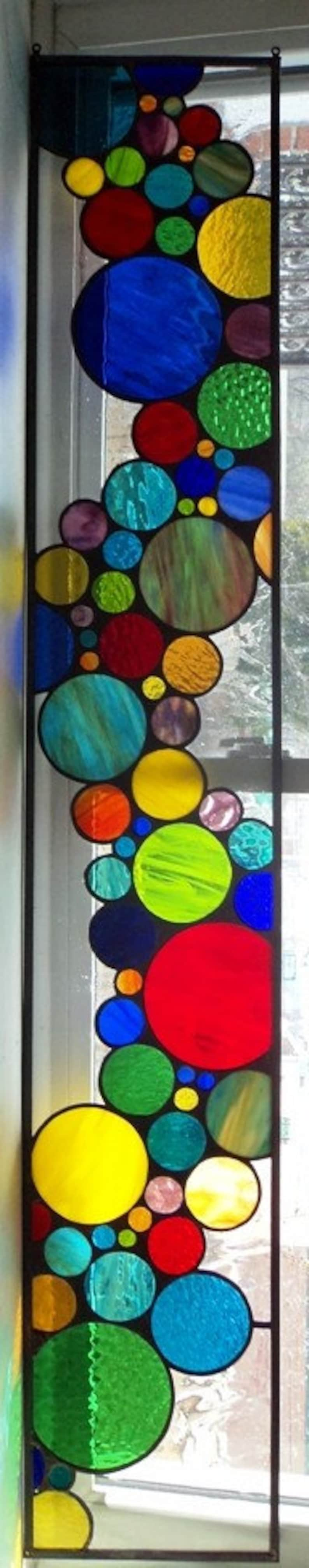 Stained Glass Hanging Panel P-124 Contemporary Bubbles Spill image 3