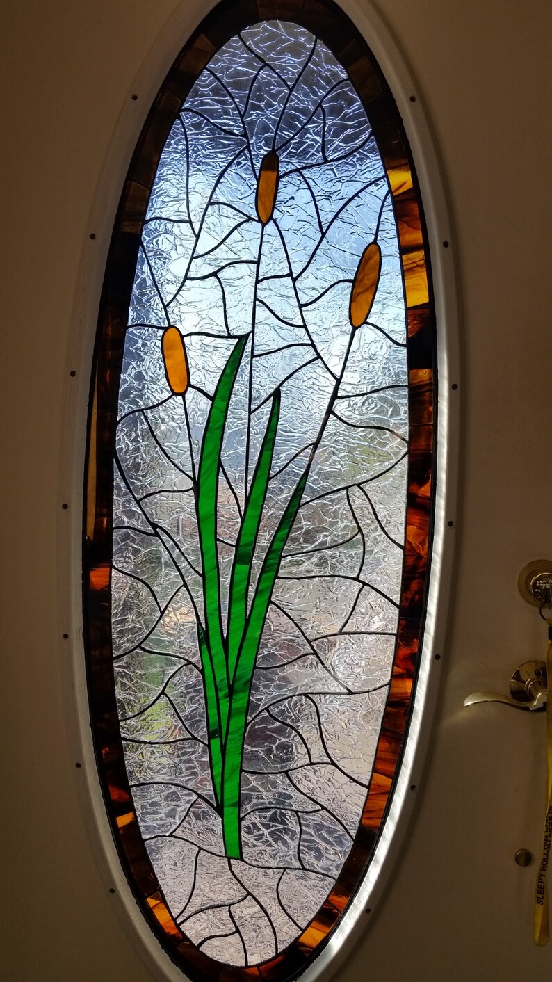 RB29 Insulated Oval Stained Glass Door Insert Cattails Etsy