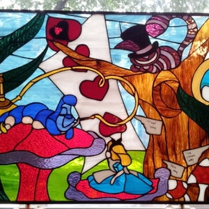 Stained Glass Hanging Panel P-38 Alice in Wonderland image 1