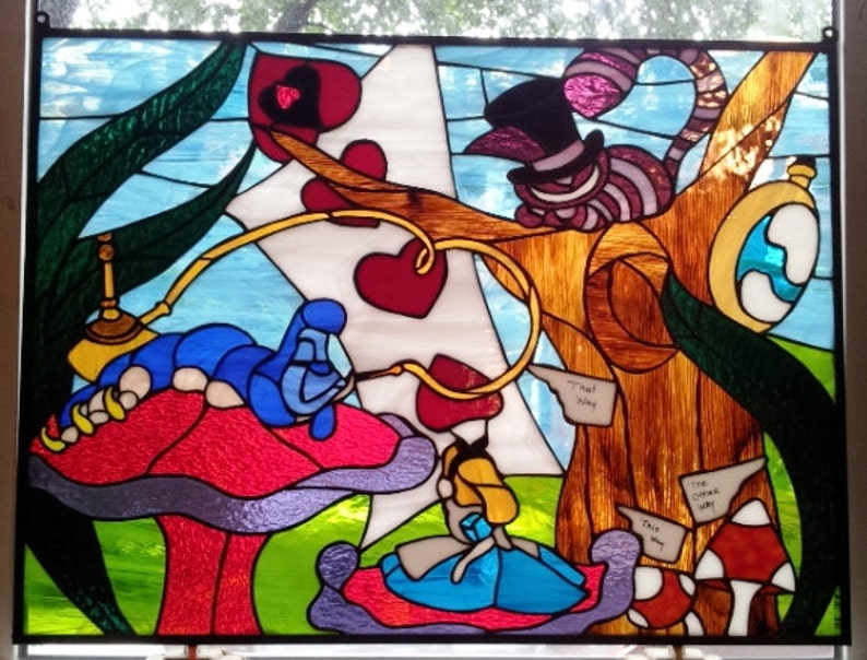 Stained Glass Hanging Panel P-38 Alice in Wonderland image 1